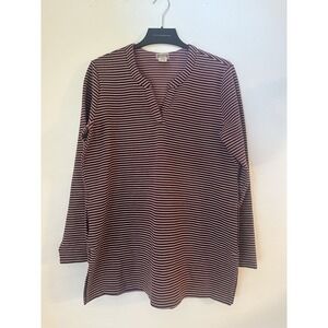 Duluth Trading Co. Top Women's L Burgundy‎ White StripePonte Pro Knit Tunic